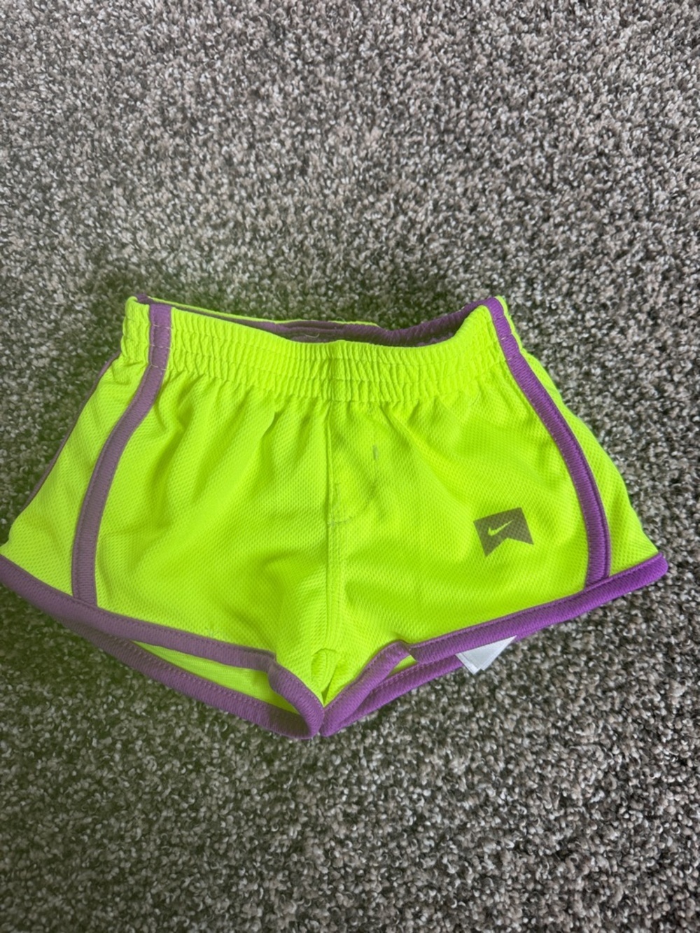 Nike Baby Girl Neon Green Athletic Shorts with Purple Trim 12 Months